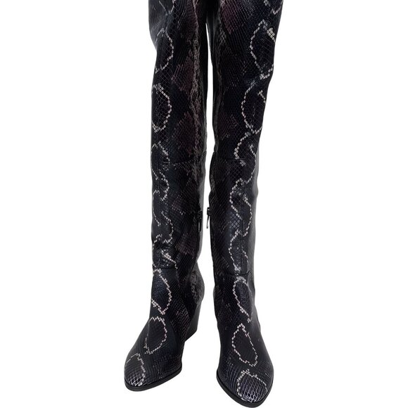 Vince Camuto Snake Print Knee High Leather Boots Size 5 Block Heel - Picture 5 of 6
